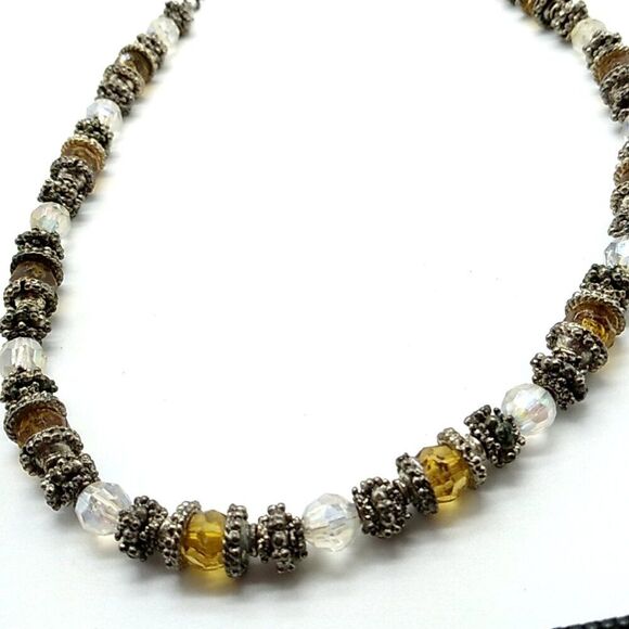 Amber & Clear Beaded Necklace with Silver-tone Spacers - Picture 7 of 15